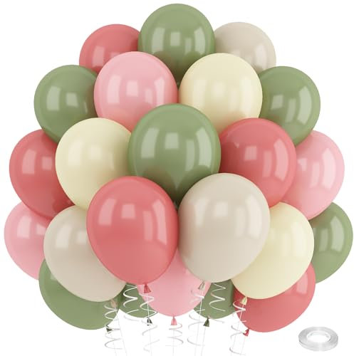 Sage Green Pink Balloons 12inch Pink Yellow and Green Balloon for Goose Baby Shower Decorations Birthday Party Olive Beige Dusty White Helium Latex Balloon for Arch Boho Wildflower Wedding Bridal