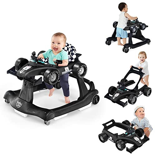 GOPLUS 4 in 1 Baby Lauflernhilfe, Lauflernwagen höhenverstellbar mit Licht & Musik, Baby Walker Autoförmig mit Einstellbarer Geschwindigkeit, Gehfrei für Kinder ab 6 Monaten (Schwarz)