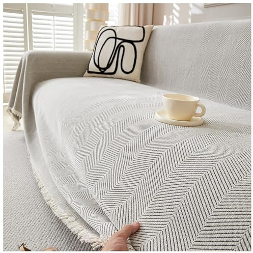 Überwürfe für Sofas groß, Chenille Decke Fischgrät Quaste Sofa Abdeckung, 1 2 3 4 Sitzer Anti Scratch Couch Abdeckung, waschbar Anti-Rutsch schmutzabweisend Anti-Falten Slipcover (A-Beige,180x230cm)