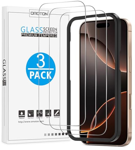 OMOTON für iPhone 17/17 Pro und iPhone 16 Pro für Panzerglas, [Full Screen] TOP Bruchsicherheit Schutzfolie für iPhone 17/17 Pro/16 Pro mit Montagerahmen, 10H Härte, Bläschenfrei, 3 Stück