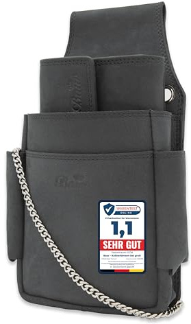 Baur - Kellnerbörsen Set aus echtem Büffelleder (Set klein, Schwarz) | Profi Kellnergeldtasche, Holster mit Kette, 3-Stufen-Leiterschloss, robustes Kassierportemonnaie, Vollleder-Innenfutter