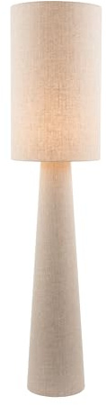 Happy Homewares Modern Natural Oatmeal Linen Floor Lamp with Fabric Drum Shade and Conical Base | 130cm x 30cm | Inline Cable Foot Switch