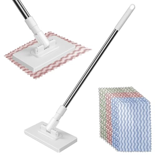 TTIAYAO Mocio con Sistema di Serraggio a Pressione, Mop Pavimenti Mocio Lavapavimenti Spazzolone per Pavimenti, 10 Panni in Microfibra Riutilizzabili per Casa e Ufficio