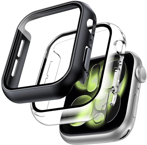 TOCOL Hülle mit Displayschutz für Apple Watch Series 11/10 46mm, 2 Sets | Harte PC-Schutzhülle, 9H HD Gehärtet Schutzfolie, Bläschenfrei Stoßfest Kratzfest Case für iWatch, Schwarz/Transparent