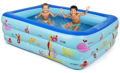 Aufblasbarer Swimmingpool mit Pumpe, 180 x 140 x 50 cm, rechteckiger aufblasbarer Pool, langlebiges PVC, einfache Einrichtung, Reparatur-Set inklusive, für Outdoor-Spaß mit der Familie im Sommer