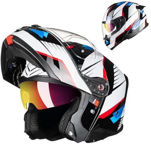 ILM Klapphelm Motorradhelm Integralhelm Damen Herren B-711 | ECE22.06/DOT geprüft, Doppelvisier, Pinlock-30-kompatibel, waschbares Innenfutter,Full Face Flip Up