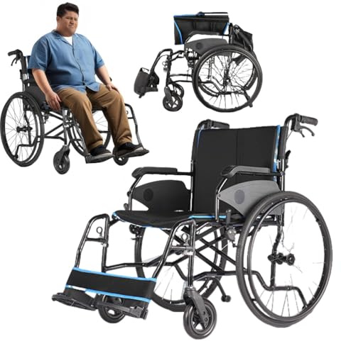 GHBXJX Rollstühle Mit Selbstantrieb, 60 Cm Extra Breiter Sitz, Rollstuhl Faltbar Leicht, Bis 150KG, Doppelbremsen Transportrollstuhl, Für Senioren.