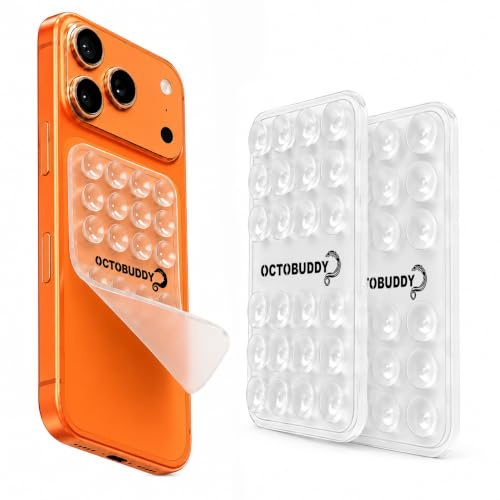 OCTOBUDDY - Silicone Suction Phone Case Adhesive Mount - Silicon Sticky Phone Grip with Higher Suction Power - Hands-Free, Strong Grip Holder for Selfies and Videos - Pack of 1 (Transparent, Large)
