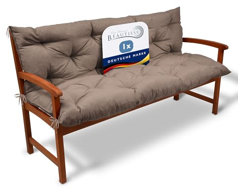 Beautissu Bankauflage Sitzkissen & Rückenkissen für Gartenbank Gartenmöbel | 180x50x50cm Taupe Outdoor Polsterauflage Gartenbankauflage für Bankkissen Sitzauflage Hollywoodschaukel 4-Sitzer Flair BR