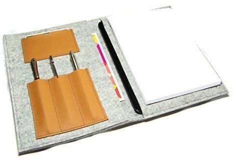 Handmade Schreibmappe Organizer mit Tabletfach inkl. Din A5 Block Merino Wollfilz Filz Leder