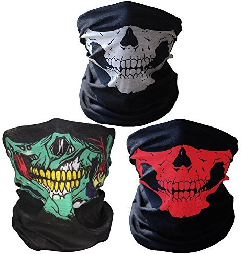 Geila 3 Pack Seamless Skull Face Tube Mask Breathable Neck Warmer Face Cover Headband Scarf Motorcycle Head Wrap
