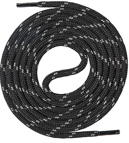 Mount Swiss lacci rotondi ø 4,5 mm – poliestere resistente per scarpe da lavoro, trekking e montagna – 1 paio – nero-grigio – 90cm