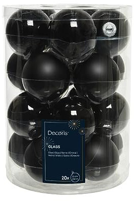 20 Christbaumkugeln Glas 6cm schwarz Glanz matt
