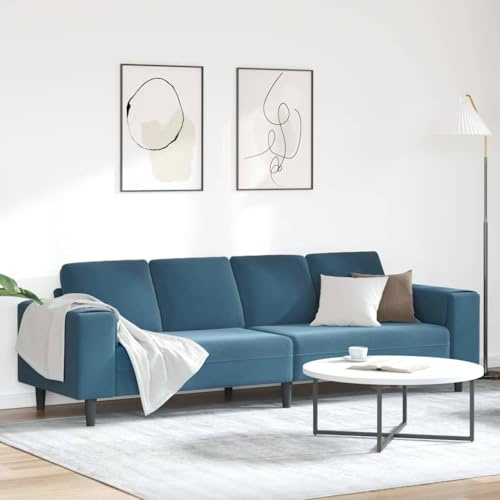 Owoxanthellate 4-Sitzer Samt Sofa Blau Modernes Ecksofa mit Rückenkissen 270 kg Belastbarkeit 39,4 cm Sitzhöhe für Wohnzimmer Büro Schlafzimmer