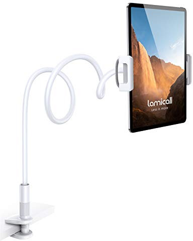 Lamicall Gooseneck Tablet Holder, Flexible Tablet Stand - 36 Lazy Arm 360 Adjustable Holder Clamp Bracket Bed for 2024 iPad Pro 9.7, 10.5, 11, iPad Air mini 2 3 4 5 6, Switch, 4.7-11 Devices -White