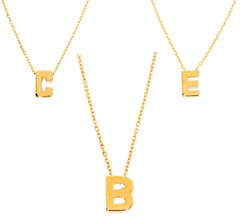 Stella-Jewellery Damen Halskette mit Buchstaben Anhänger Gold 585 Namensanhänger Kette 14 Karat E