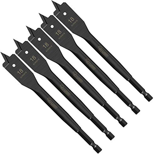 5 x SabreCut SCRIW18_5 18mm x 152mm Impact Rated Flat Wood Spade Bits for Softwood Hardwood Chipboard