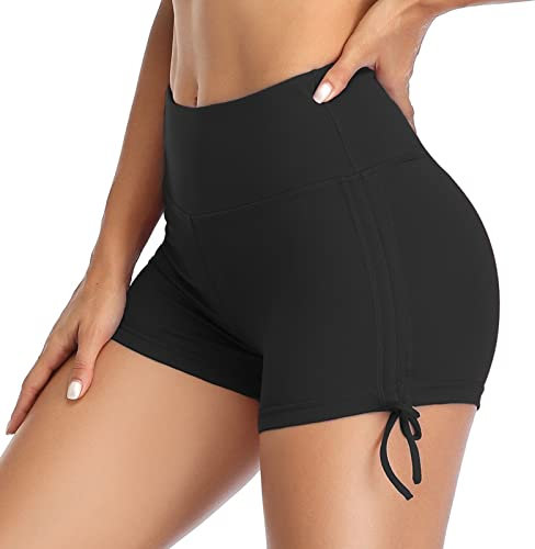 VUTRU Damen Badeshorts Kurze Hohe Taille Badehose Schnell Trocknend Schwimmhose Yogahose Yoga Leggings Schwarz XL