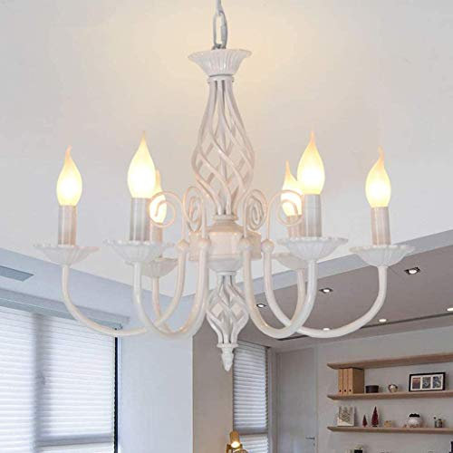 Anhänger Lampenschirm Kronleuchter Retro Restaurant Classic Candle Kronleuchter Anhänger Höhenverstellbar E14 Pendelleuchten Schmiedeeisen, Hänge Kronleuchter Beleuchtung,Weiß,6 heads /58cm