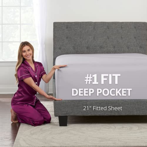 Queen-Size-Spannbettlaken, extra tiefe Taschen, 53,3 cm, passend für Matratzen mit einer Höhe von 43,2–58,4 cm, fühlt sich angenehm an, 1 Spannbetttuch, Lavendelgrau