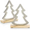 COM-FOUR® 2X Weihnachtsdekoration aus Metall - Weihnachtsfigur Tannenbaum auf Holz-Standfuß - Fensterbrettdeko - Aufsteller Weihnachten - Höhe: 18,5cm (2 Stück - Tanne - klein)