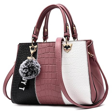 VARLIVOO Damen Handtasche Schultertasche Frauen Umhängetasche Taschen Wasserdicht Krokodilmuster PU Leder Henkeltaschen Pink B