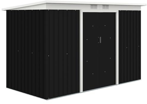 Outsunny 9ft x 4ft Metal Garden Shed, Outdoor Tool House with Foundation Kit, Ventilations and Double Doors, Dark Grey