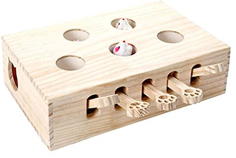 MagiDeal Katze Tease Punch Lustige Interaktives Spielzeug Holz Whack Maus Puzzle Kasten, Mäuse
