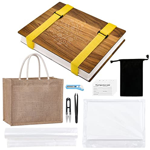 WANDIC Blumenpress-Set, fortschrittliches Pflanzenpressbuch, großes Holzkunst-Set mit Jutebeutel für DIY-Kunst, Handwerk, Exemplare, Outdoor-Lernen, Baum