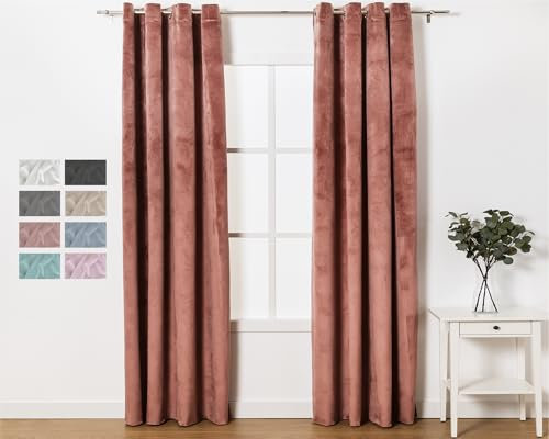 TRAMAS+ Tende interne in velluto perlato, tende oscuranti, 140x260 cm ciascuna, tende termiche per finestre, tende in velluto per camera da letto, soggiorno, 1 pezzo - Rosa