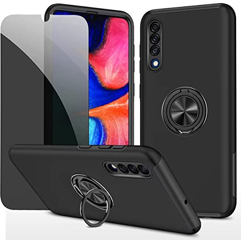 Dechyi Sichtschutz hülle für Samsung A50/A30S/A50S Schwarz Handyhülle mit Anti-Spähen aus gehärtetem Glas Displayschutzfolie mit Ringhalterung stoßfest, Kratzfest strapazierfähig Schutzhülle