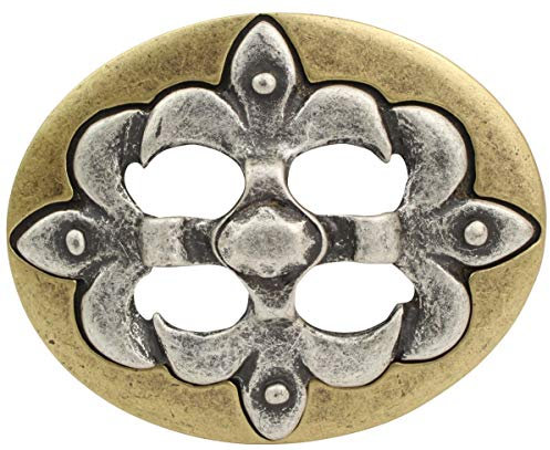 BELTINGER Gürtelschnalle Lilie bicolor 4,0 cm | Buckle Wechselschließe Gürtelschließe 40mm Massiv | LARP- und Mittelalter-Outfit | bicolor g/s