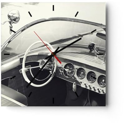 Modern Wanduhr Luxus Boot Schwarz und Weiß 30x30cm Quadrat Klein Wand Uhr Glas Analog Zimmeruhren Küche Büro Wohnzimmer Glasuhr Wall Clock Dekoration Design Wanddekoration Küchenuhr C3AC30x30-4209