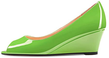 HDEUOLM Women Low Wedge Heel Peep Open Toe Slip-on Pumps Court Shoe Classic Cute Dress Sandals 5 CM Heels Emerald Green 5 UK