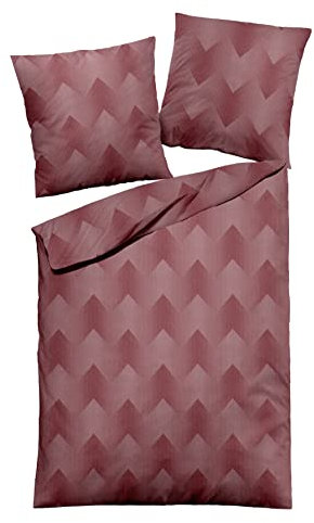 Dormisette Fein Flanell Bettwäsche 155x220 Zickzack rot Uni Melange 1660-20