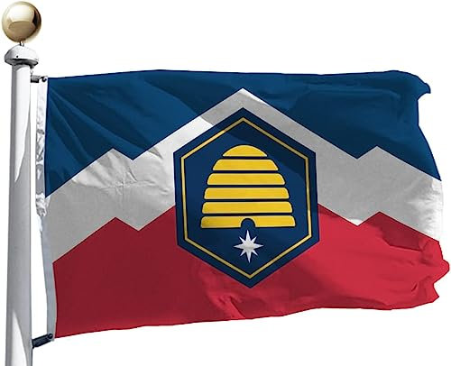 Premium doppelseitige New Utah State Flagge, 91,4 x 152,4 cm, 100D glatter Satin für moderate Outdoor und Innenbereich, 91,4 x 152,4 cm, New UT State Flaggen, Banner, Hausdekoration, Hof, Geschenk
