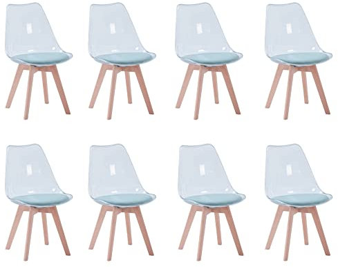 GrandCA HOME 8er Set Esszimmerstühle mit Sitzkissen aus Samt, durchsichtige Beistellstühle für Küche, Esszimmer, Schlafzimmer (Grün/Samt)