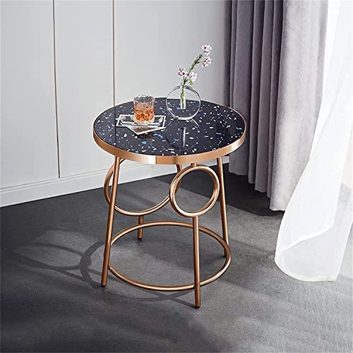 FLBT MetallBeistelltischWohnzimmer,RundeSofaBeistelltische,ModerneEinfachheitKleinerCouchtischFürSchlafzimmer,LichtLuxusTemperedGlassNightstandSnackTable(Size:53X53X59CM,Color:Rosegold) Needed