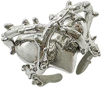 HMOOY Ringe Heiliges Herz,Dorn Herz Ring Jesus Heiliges Herz Ring Einstellbarer Offener Ring Gefangenes Herz Unregelmäßiger Charm Schmuck für Frauen Männer