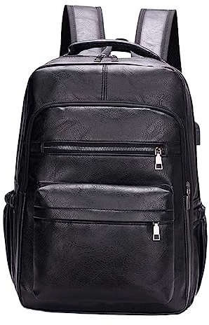 TOOYFUL Zaino per Computer Portatile da Uomo, Borsa Impermeabile in Pelle PU, Zaino da Viaggio con Porta di Ricarica USB, Borsa da Scuola per Lavoro, Viaggio, Nero