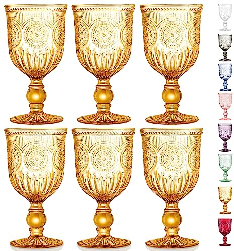 Yungala Amber Wine Glasses Set of 6 Amber Goblets, Amber Glassware with Matching Fall Amber Drinking Glasses