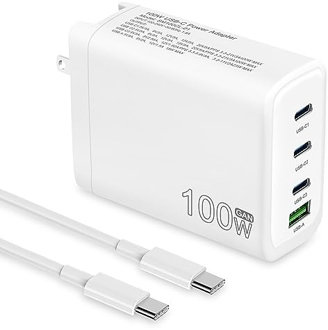 100W USB C Charger, 4-Port PD USB Power Adapter, GaN USB C Charger,Fast Charging Station,Compatible with Mac Book Pro/Air, iPad, iPhone 14 Pro, Galaxy S23 Ultra, Steam Deck, Dell XPS, Google Pixelbook