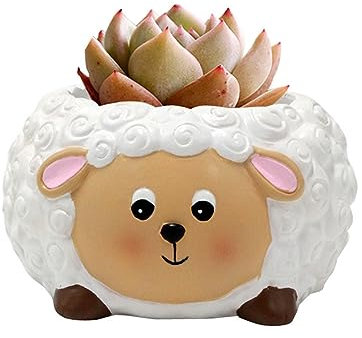 Otzoan Unique Super Cute Animal Resin Flower Pot container for Succulent Plant Indoor Outdoor (Lamb,10,5 x 11,5 x 6 cm)