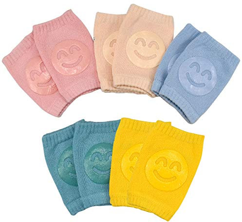 Pagezol 5 Pairs Baby Crawling Knee Pads, Breathable Anti-Slip Unisex Baby Knee Protectors Adjustable Elastic Leg Warmers with Rubber for Toddler Infant Kids, 0-24 Months