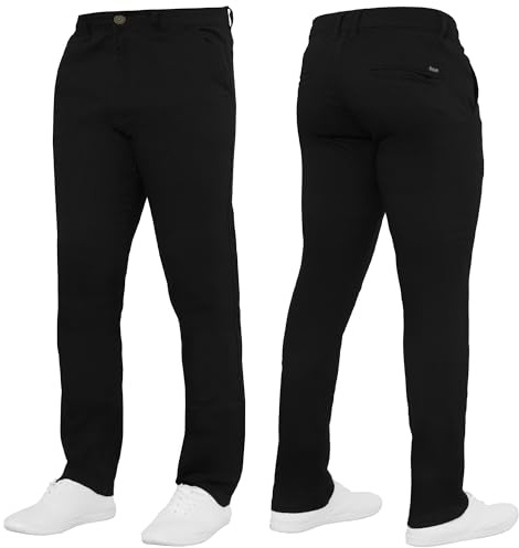 989Zé ENZO Mens Stretch Chino Slim Fit Leg Jeans Trousers Pants by Raw Denim EZ348 Black 32W / 32L