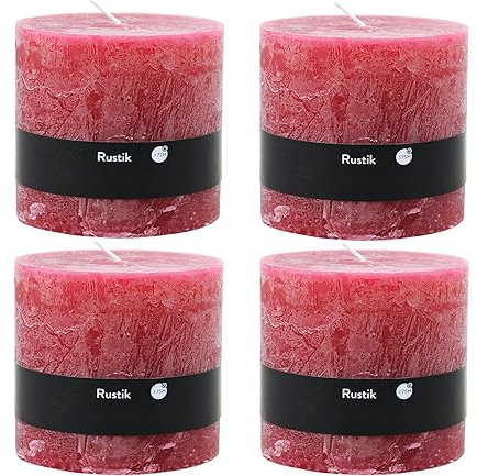 Stumpenkerzen Rustic 4er Set - Stumpenkerze, Blockkerze, Kerze, Adventskranz, Advent - Kein Ruß - (10x10, Cardinal Red, 4)