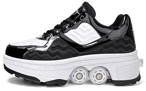 GRFIT Inline-Skate, Roller Skates 2 in 1 Abnehmbar Riemenscheibe Skate Zweireihige Radschuhe, Verstellbare Quad-Rollschuh-Stiefel, Mehrzweckschuhe Können Geschenk Für Kinder,33