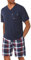 Uniexcosm Pigiama Estivo Uomo Cotone Corti Scollo a V Due Pezzi con Tasche Blu Navy M