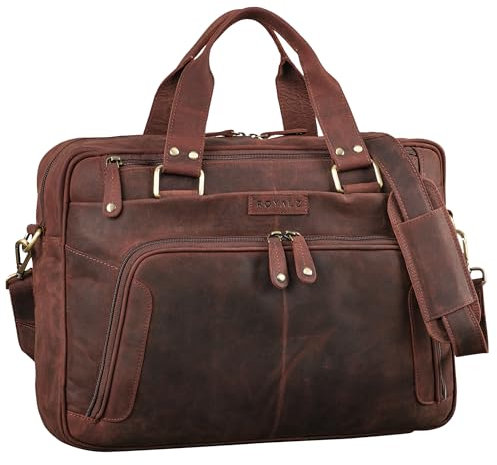 ROYALZ 'Chicago' Leder Umhängetasche Herren Laptoptasche 15,6 Zoll Messenger Bag Ledertasche groß Aktentasche Vintage Businesstasche für Männer Echtleder, Farbe:Ohio Braun