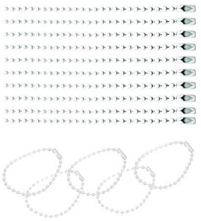Kugel-Perlenkette, 100 mm, 2,4 mm Durchmesser, mit Kugelverbindungsverschluss, Schlüsselanhänger, Ringe, Metallperlenkette, DIY-Schmuck, Zubehör, Erkennungsmarke, Kette, Weiß, 100 Stück
